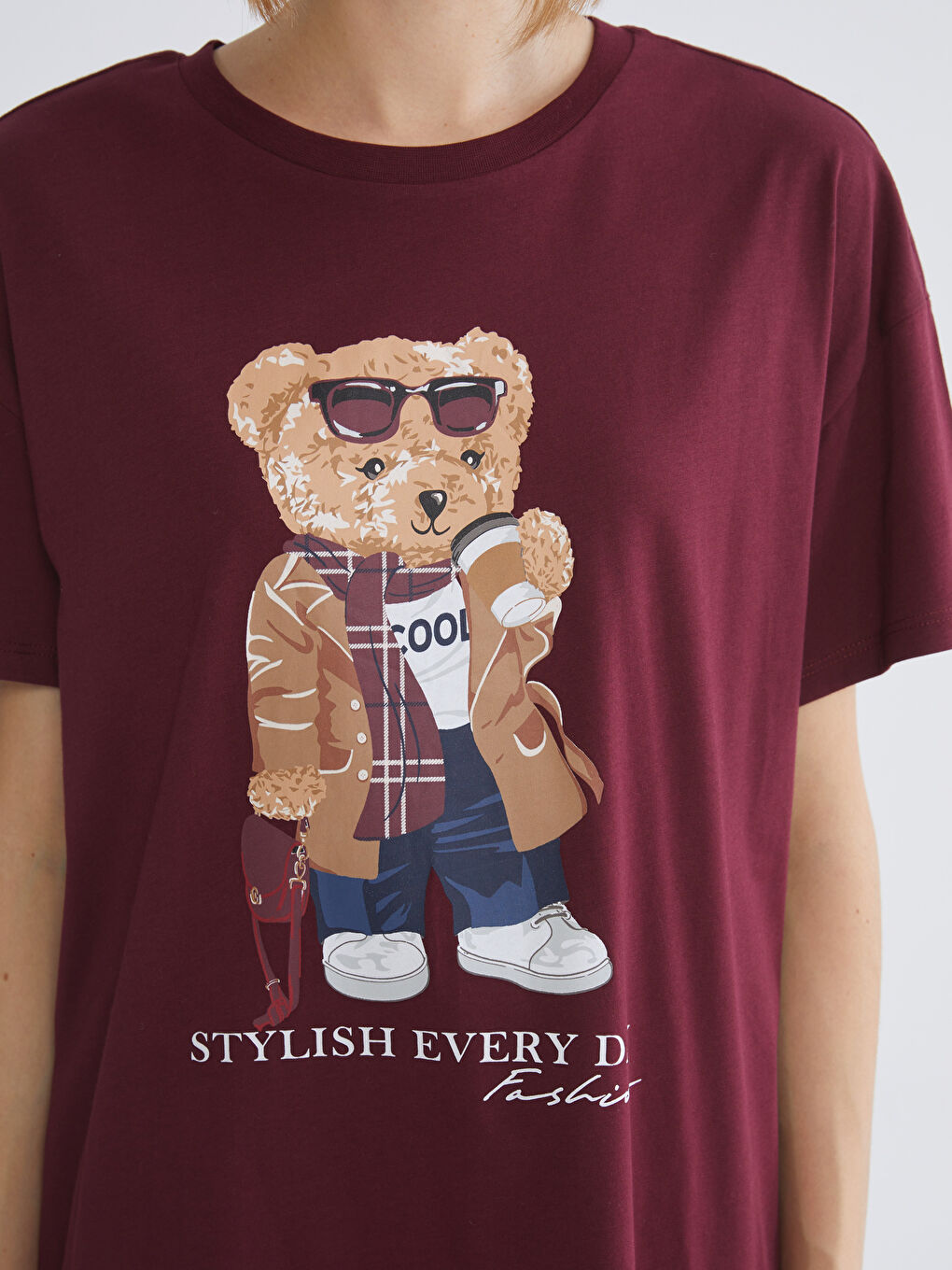 قميص نوم مطبوع دب تيدي كول مدور نساء-2