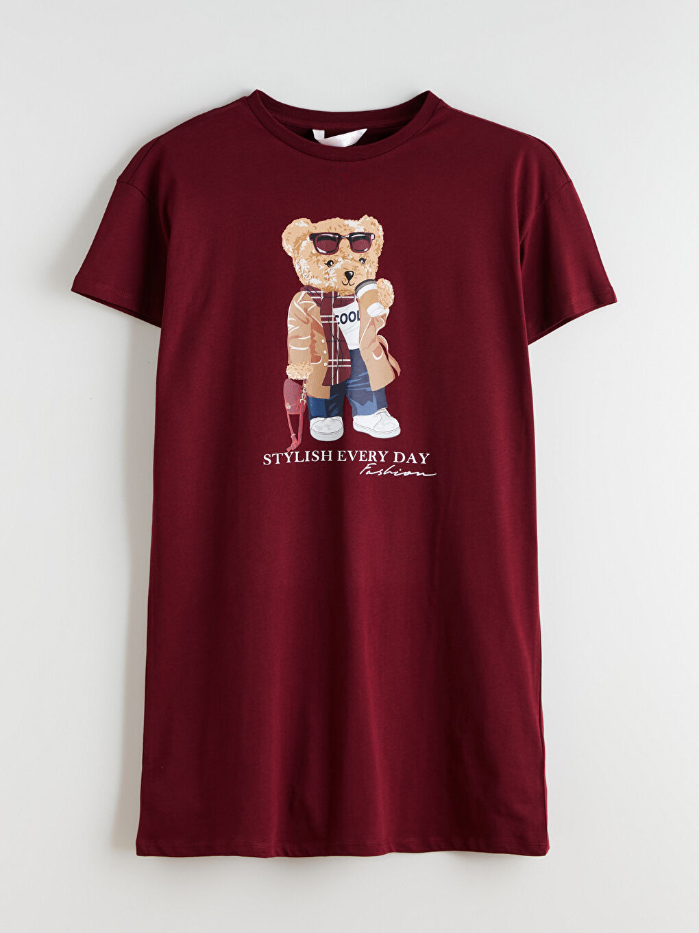 قميص نوم مطبوع دب تيدي كول مدور نساء-4