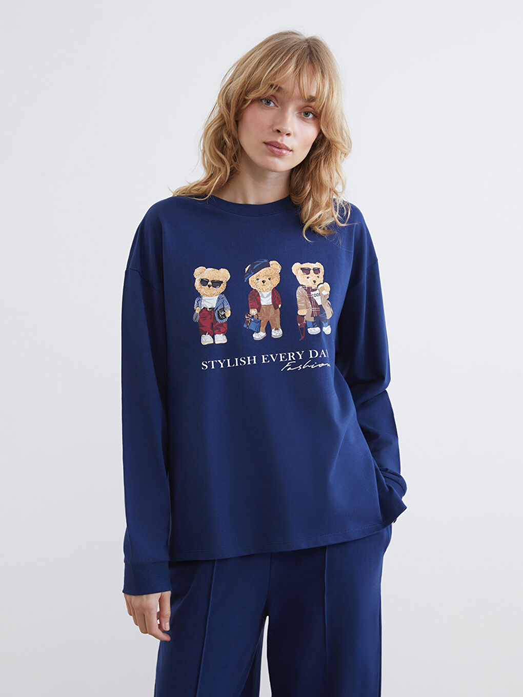 Жінка ТЕМНО-СИНІЙ Піжамний комплект-1