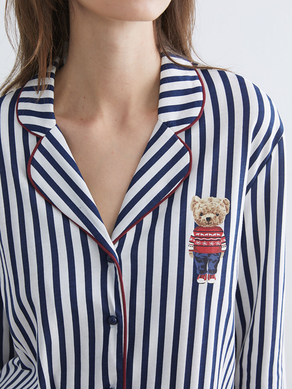 Lacivert Ayı Teddy Baskılı Kadın Pijama Üst-2