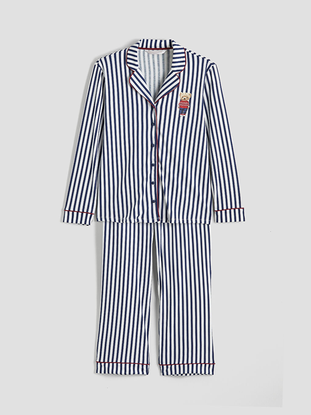 Collared Neck Striped Women's Pyjama Set-8