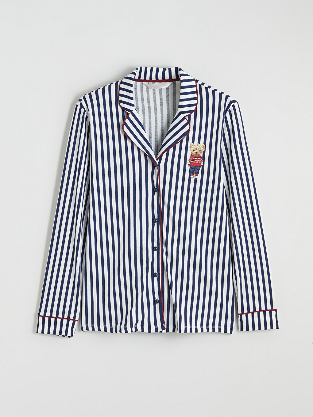 Collared Neck Striped Women's Pyjama Set-10