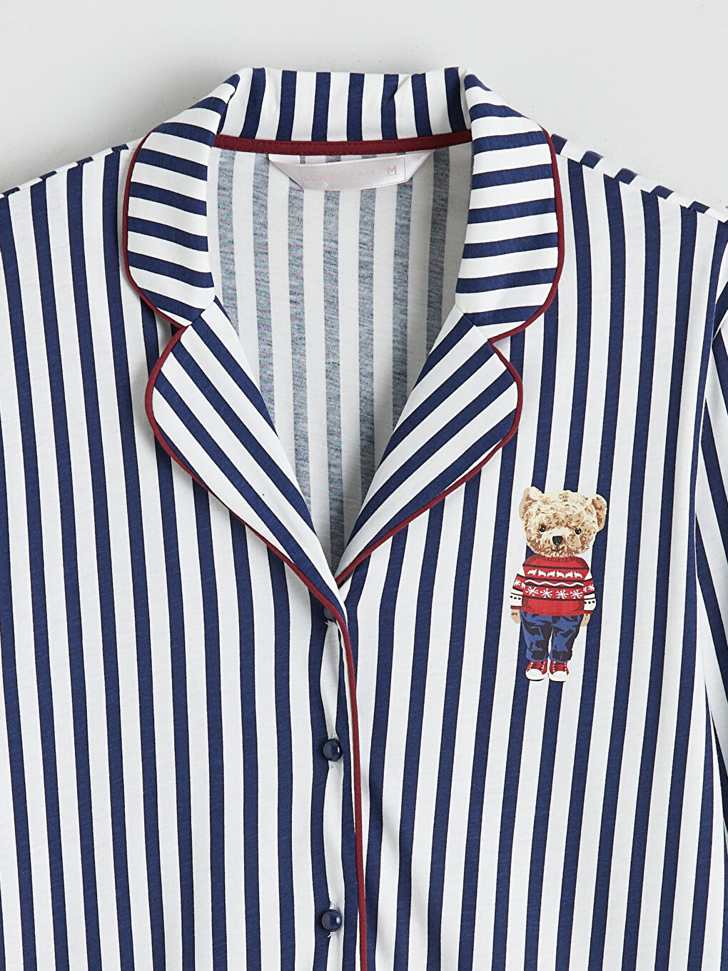 Collared Neck Striped Women's Pyjama Set-12