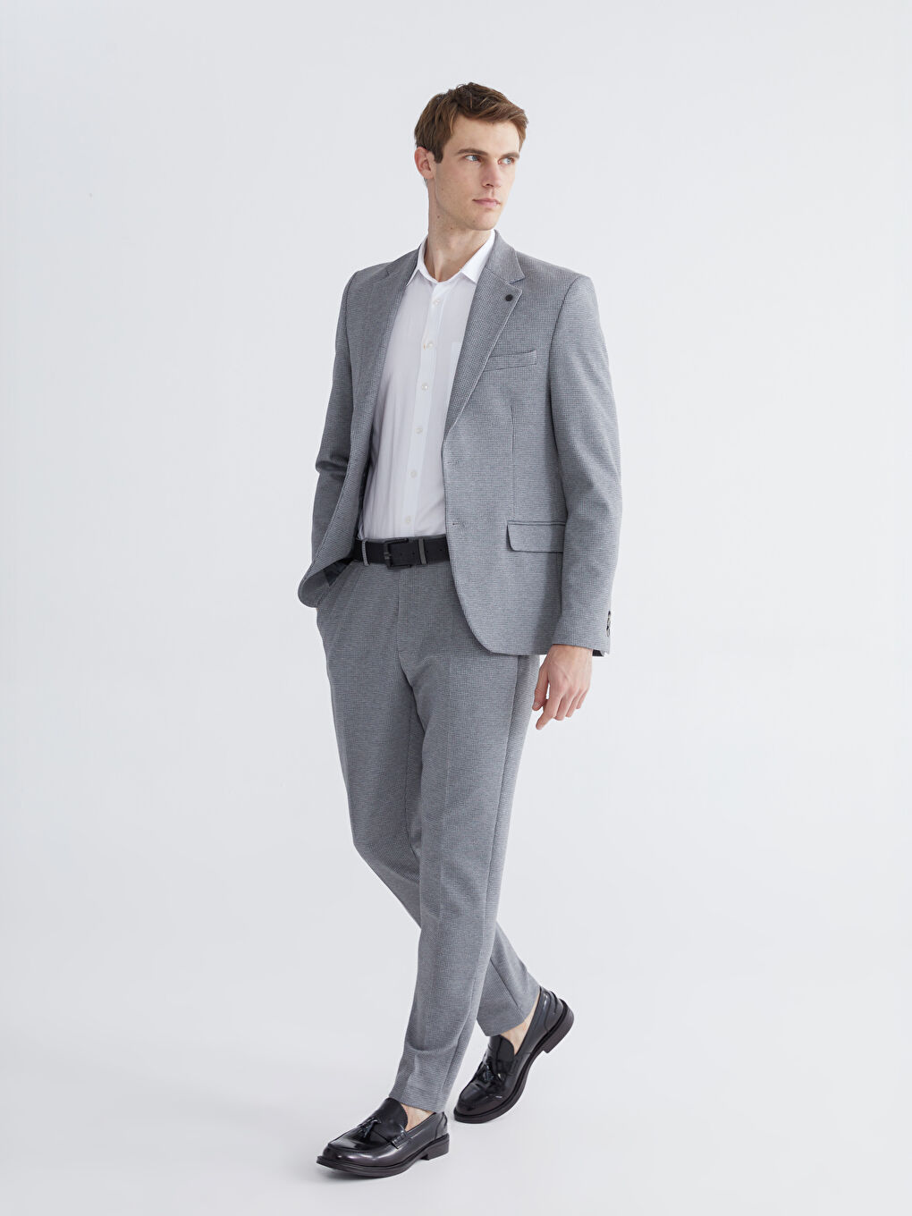 Gri Slim Fit Ekose Erkek Pantolon