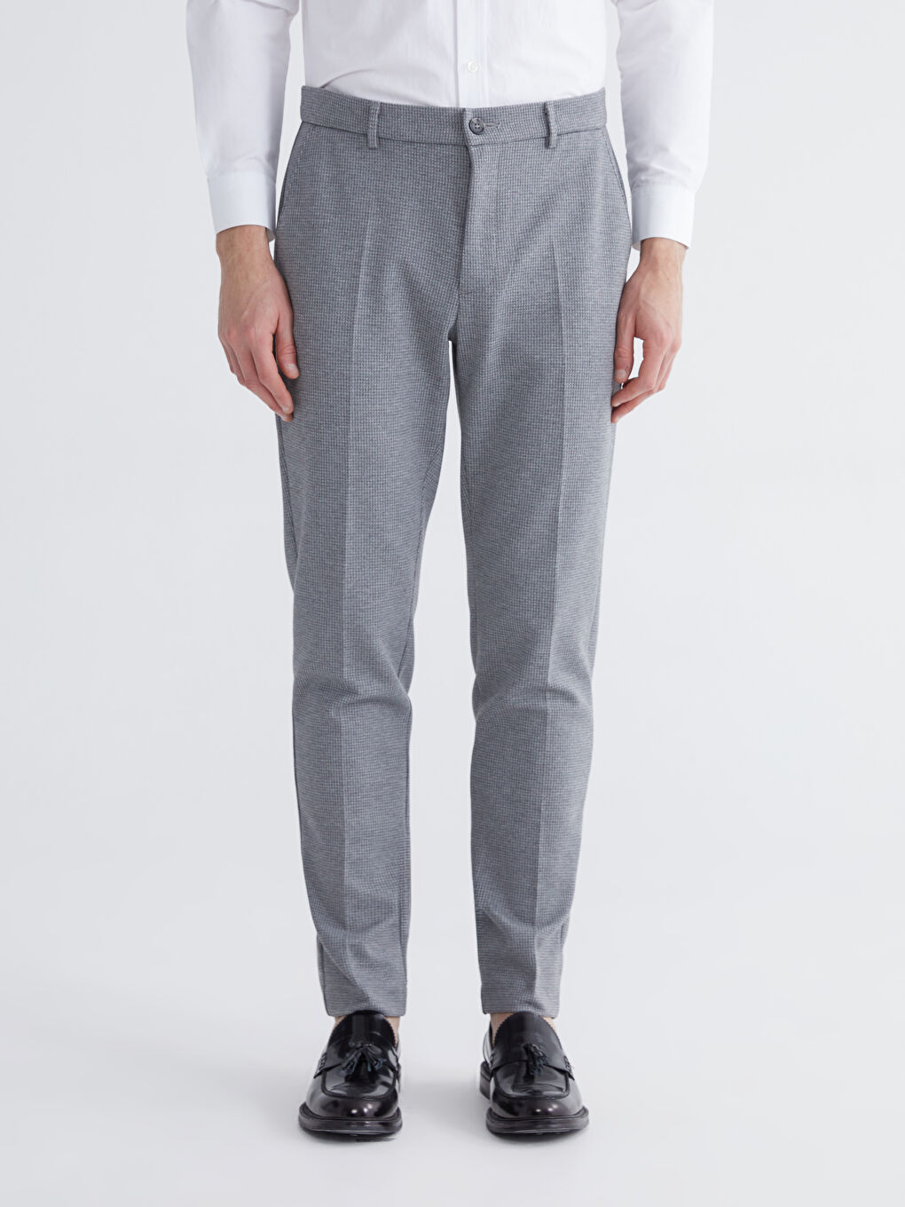 Gri Slim Fit Ekose Erkek Pantolon-1