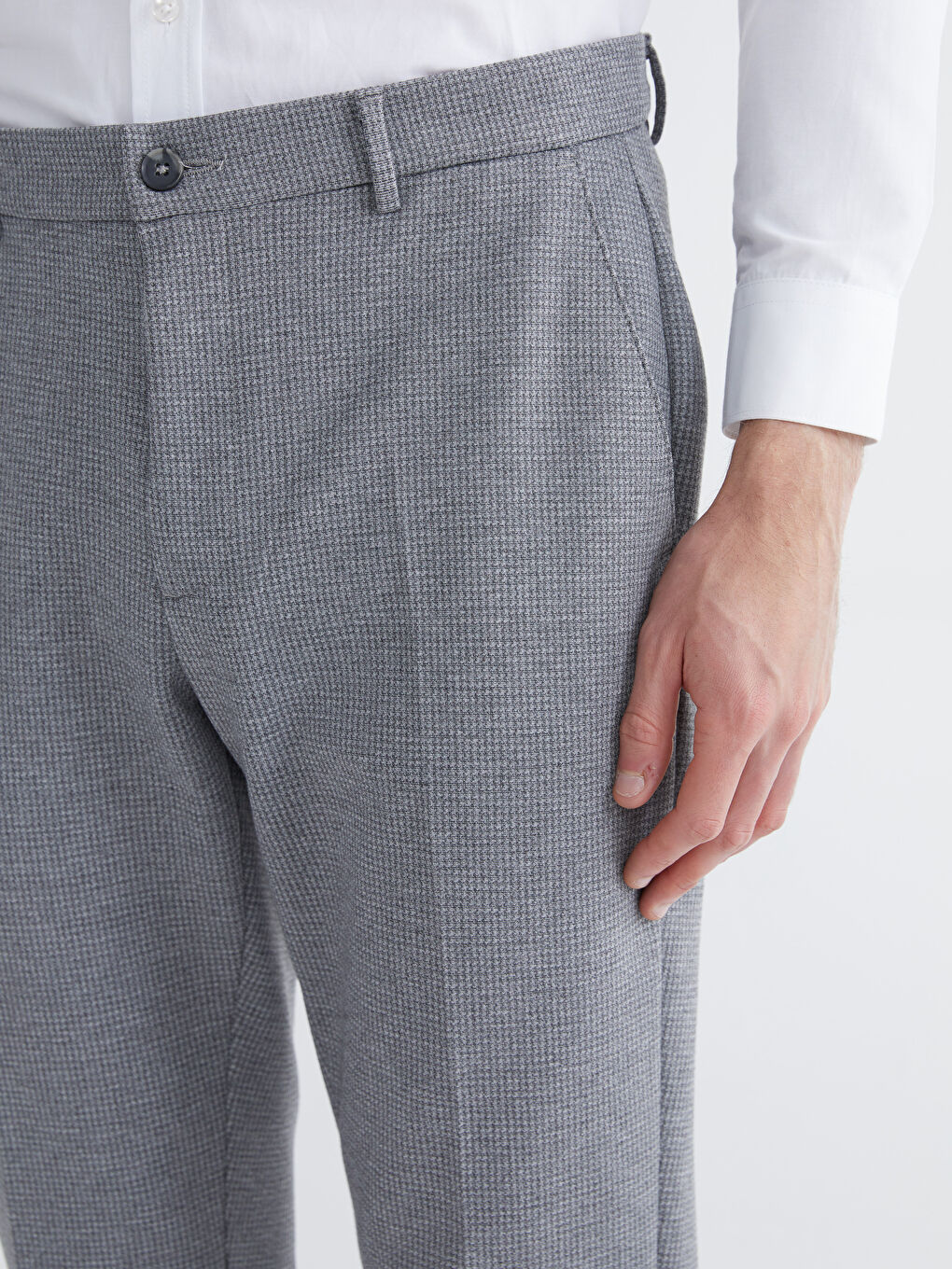 Gri Slim Fit Ekose Erkek Pantolon-2