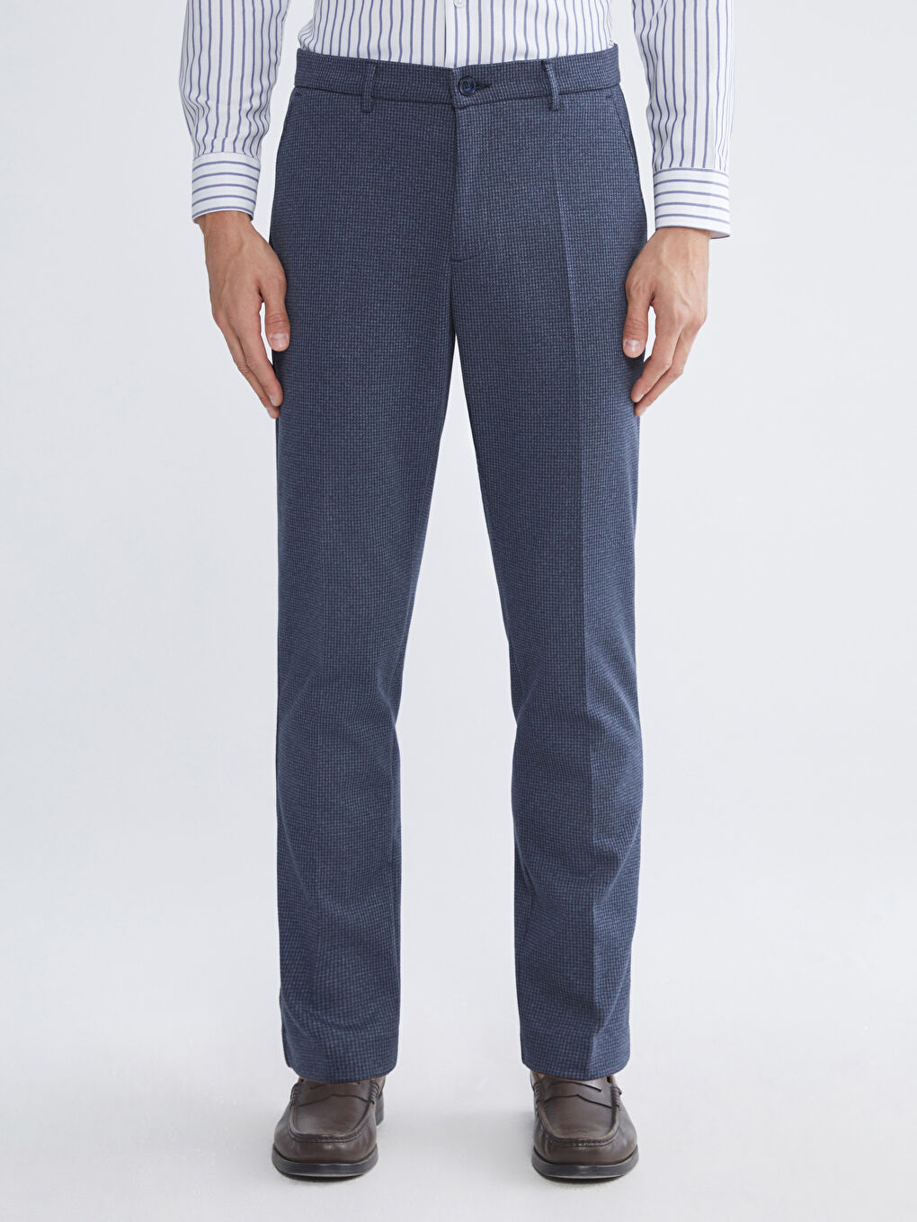 Lacivert Slim Fit Ekose Erkek Pantolon-1