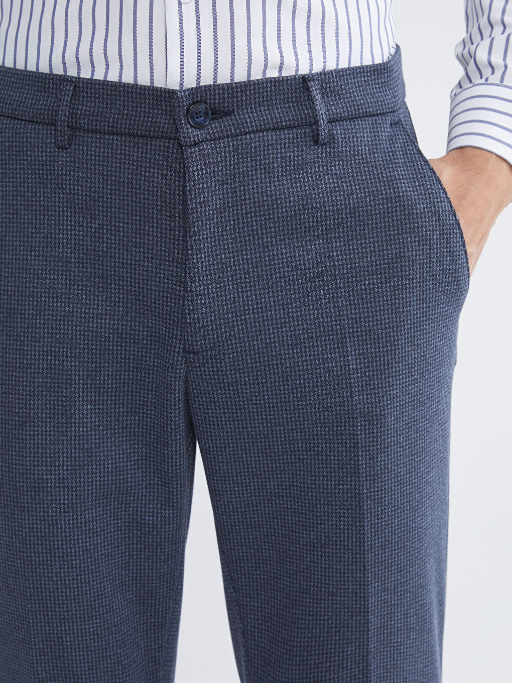 Lacivert Slim Fit Ekose Erkek Pantolon-2