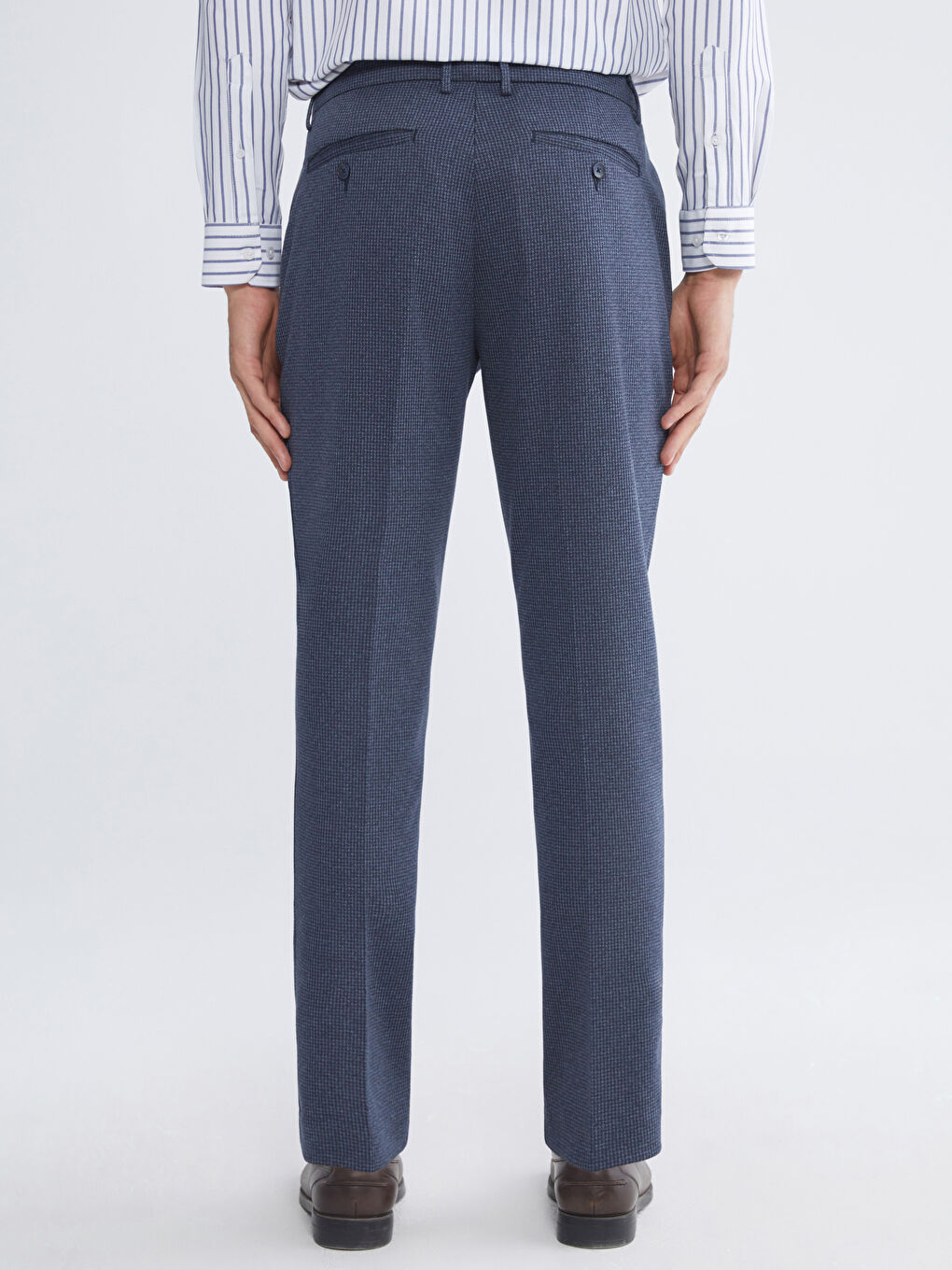 Lacivert Slim Fit Ekose Erkek Pantolon-3