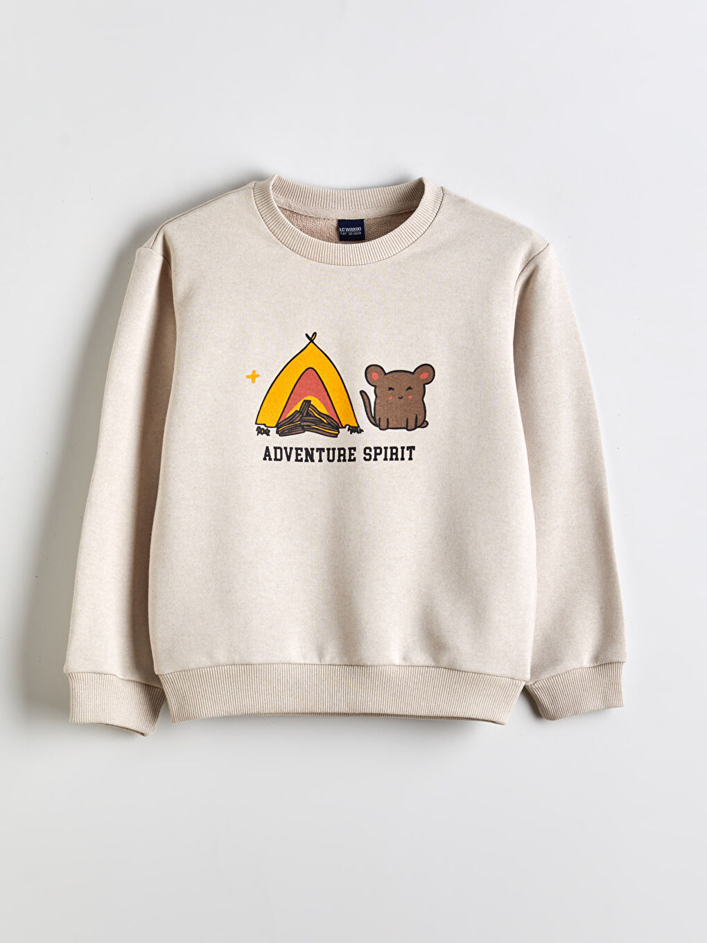 Bej Bisiklet Yaka Baskılı Erkek Çocuk Sweatshirt