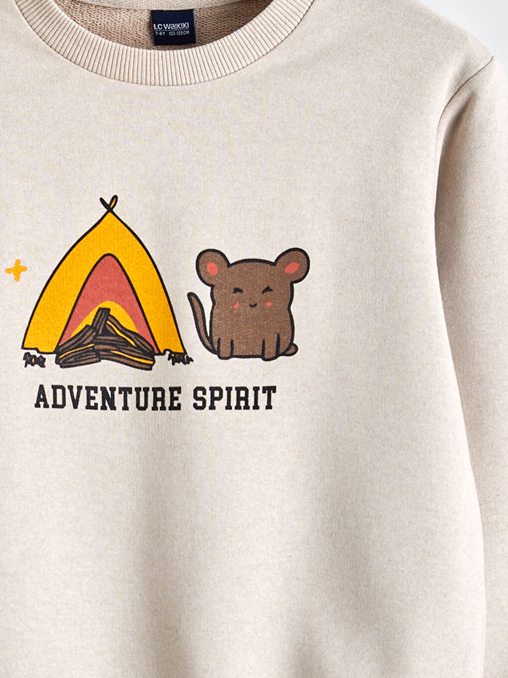 Bej Bisiklet Yaka Baskılı Erkek Çocuk Sweatshirt-2