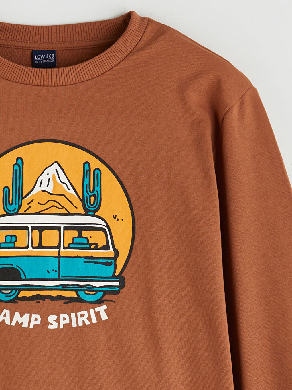 Kahverengi Bisiklet Yaka Erkek Çocuk Sweatshirt-1