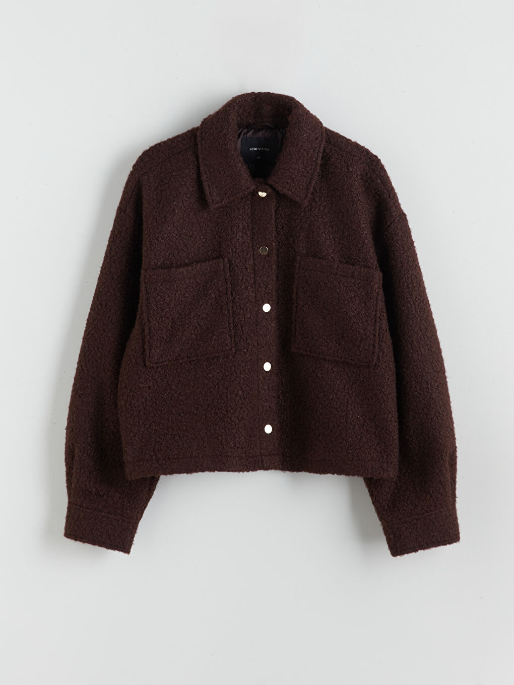 Kahverengi Gömlek Yaka Oversize Kadın Pelüş Ceket-4