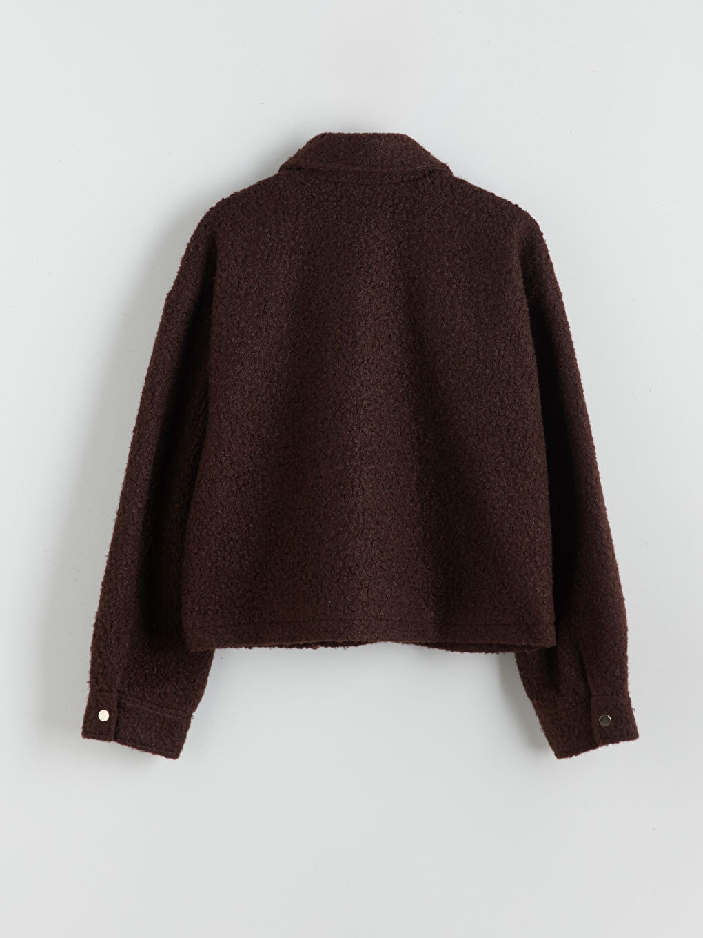 Kahverengi Gömlek Yaka Oversize Kadın Pelüş Ceket-5