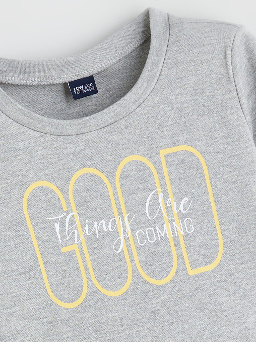 Gri Yazı Baskılı Kız Çocuk Tişört-1