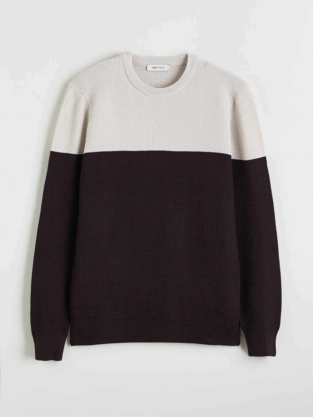 Kahverengi Bisiklet Yaka Renk Bloklu Erkek Triko Kazak-4