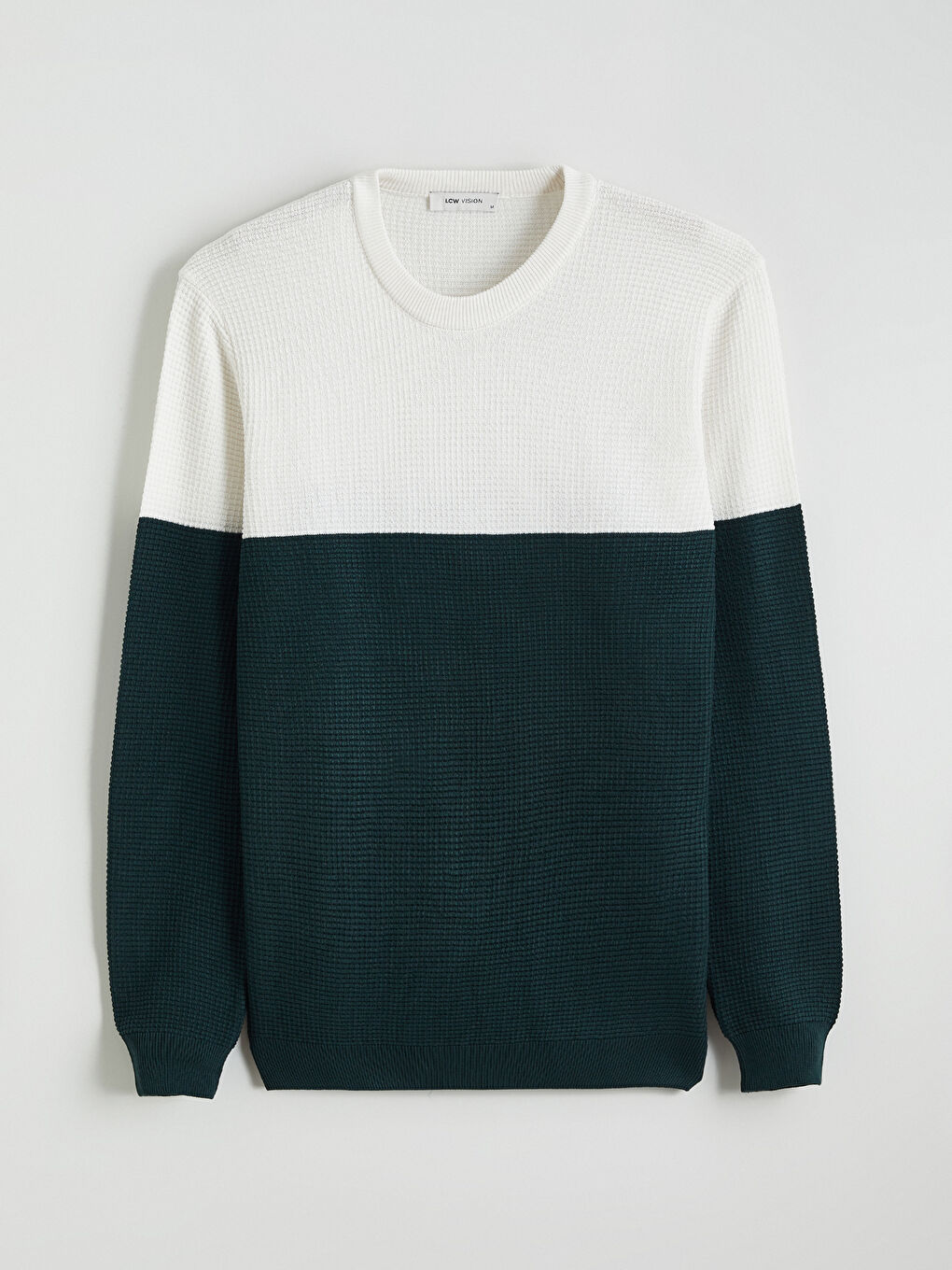 Yeşil Bisiklet Yaka Renk Bloklu Erkek Triko Kazak-4