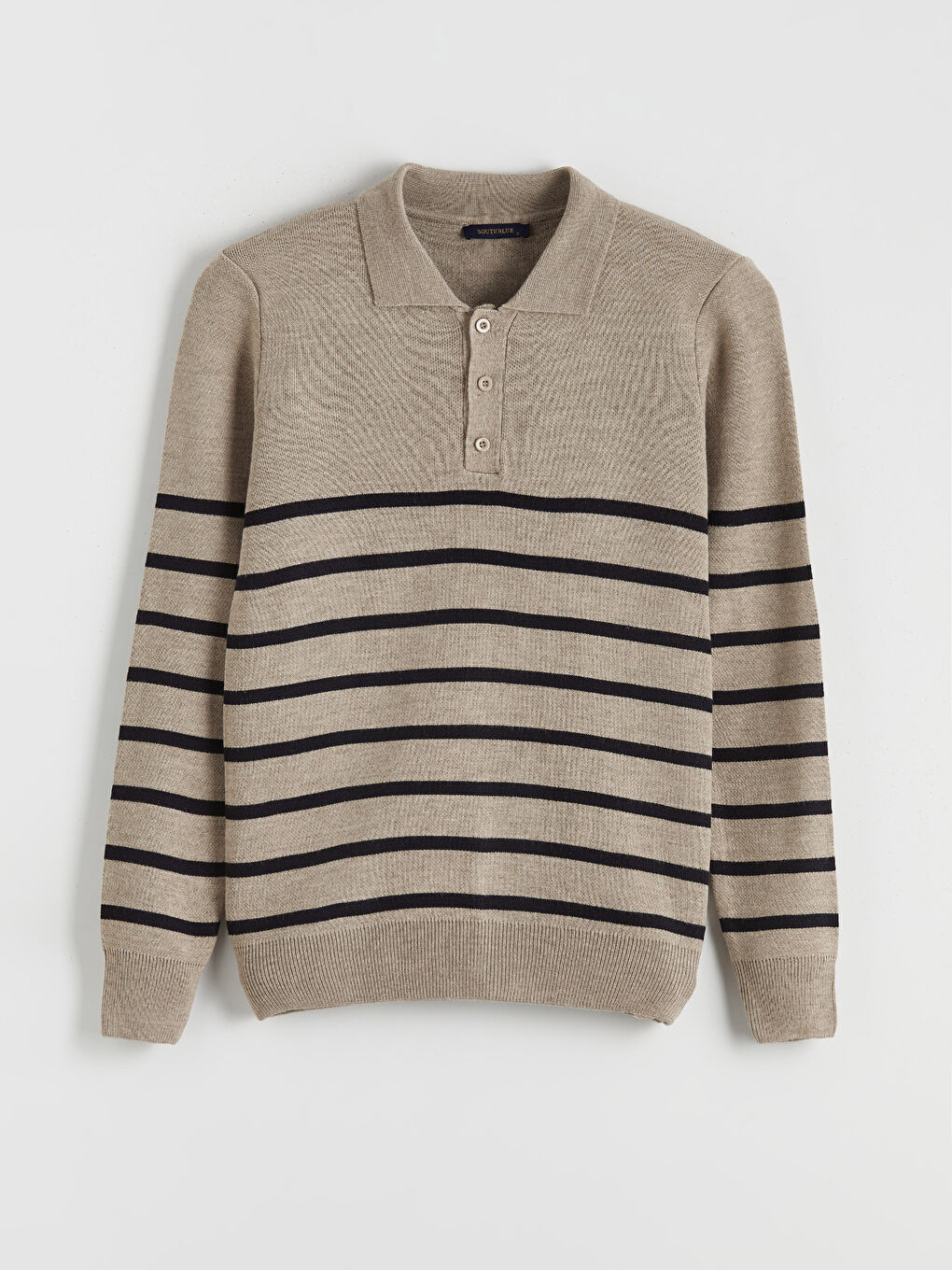 Kahverengi Polo Yaka Çizgili Erkek Kazak-4