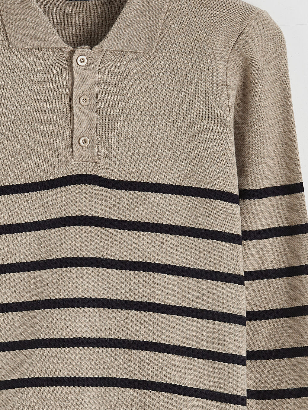 Kahverengi Polo Yaka Çizgili Erkek Kazak-5