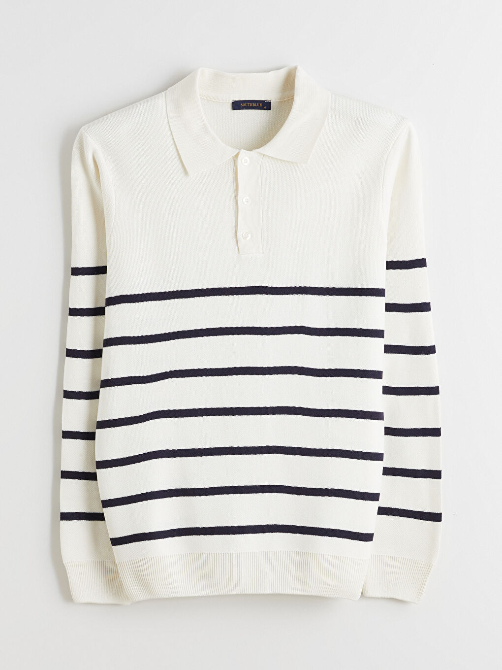 Ekru Polo Yaka Çizgili Erkek Triko Kazak-4