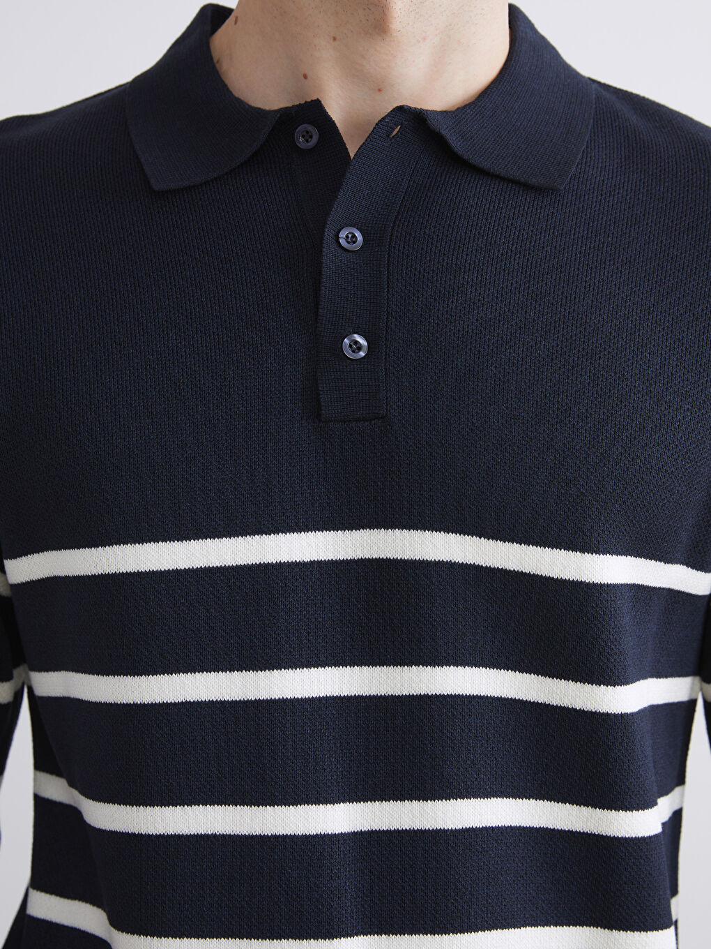 Lacivert Polo Yaka Çizgili Erkek Triko Kazak-2