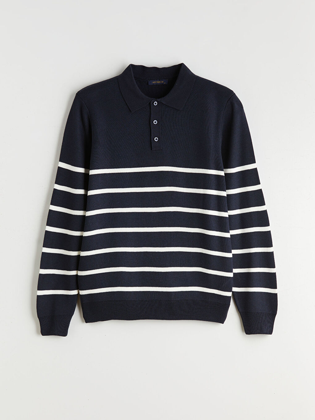 Lacivert Polo Yaka Çizgili Erkek Triko Kazak-4