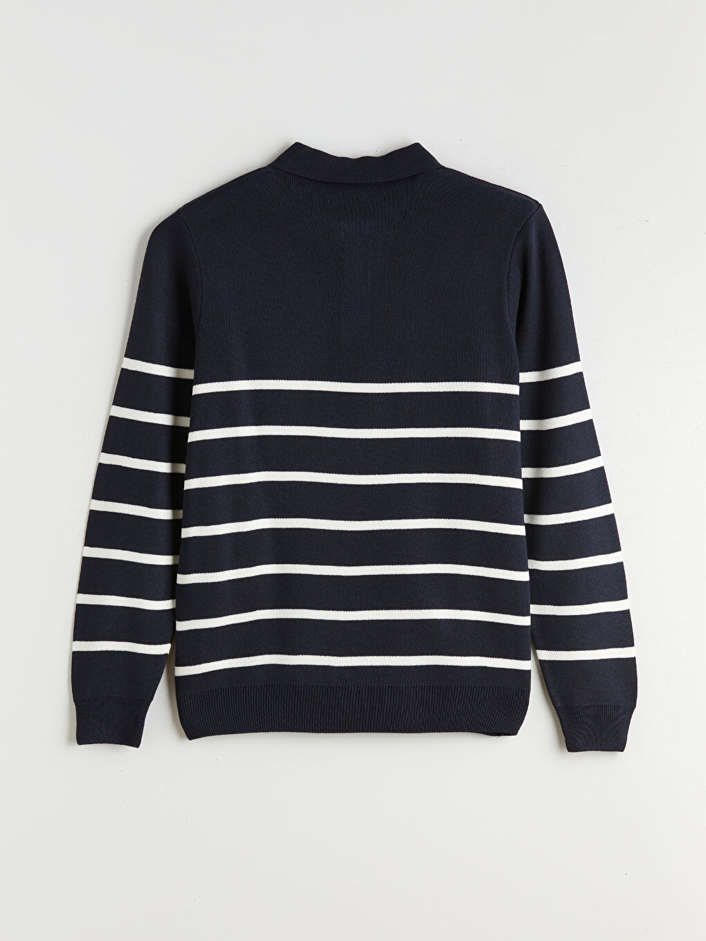 Lacivert Polo Yaka Çizgili Erkek Triko Kazak-5