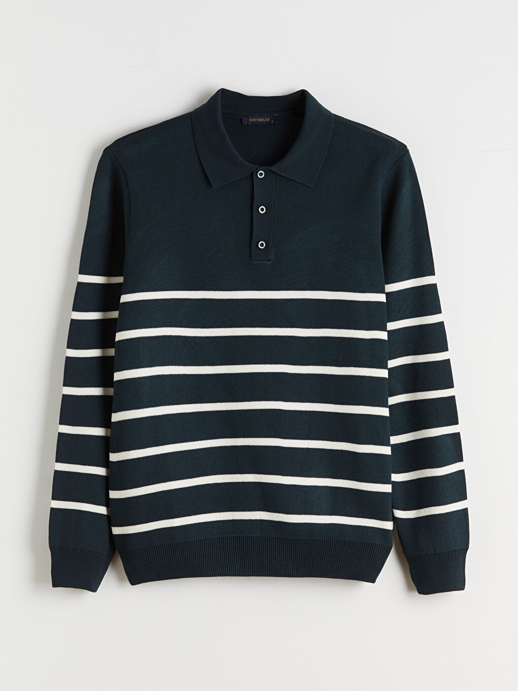 Yeşil Polo Yaka Çizgili Erkek Triko Kazak-4