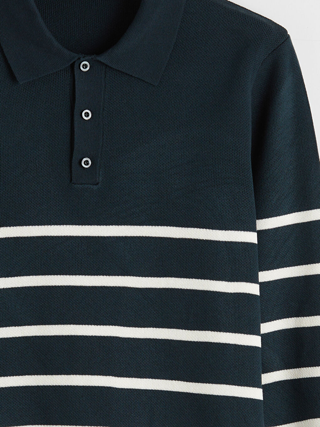 Yeşil Polo Yaka Çizgili Erkek Triko Kazak-5