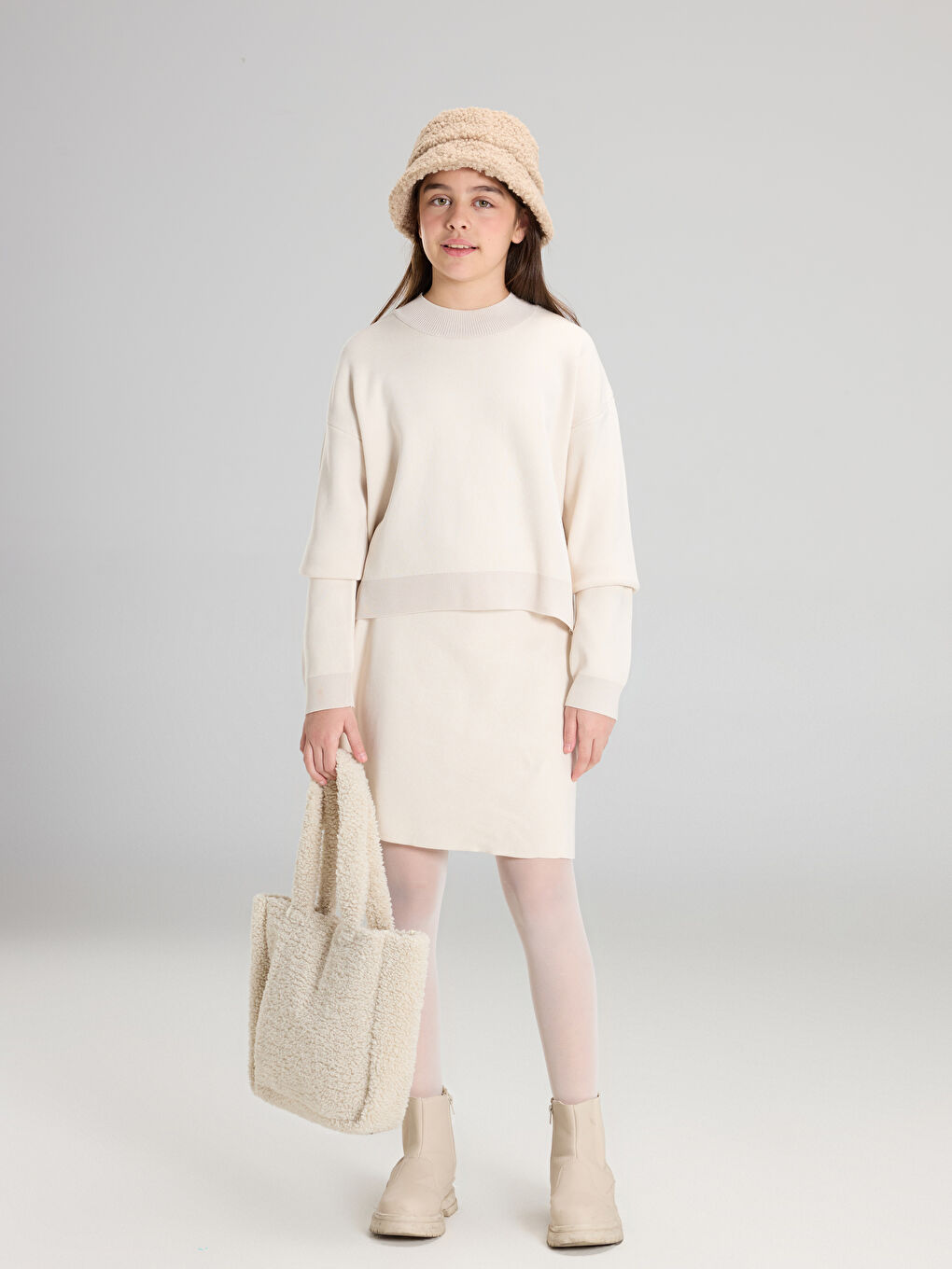 Basic Girls' Knitwear Sweater and Skirt-2