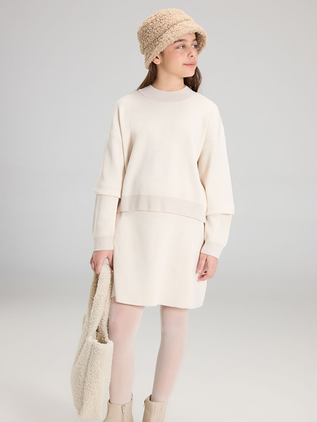 Basic Girls' Knitwear Sweater and Skirt-1