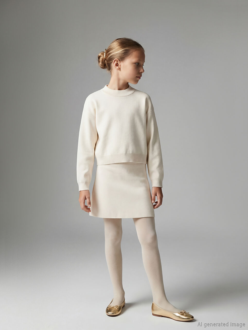 Basic Girls' Knitwear Sweater and Skirt