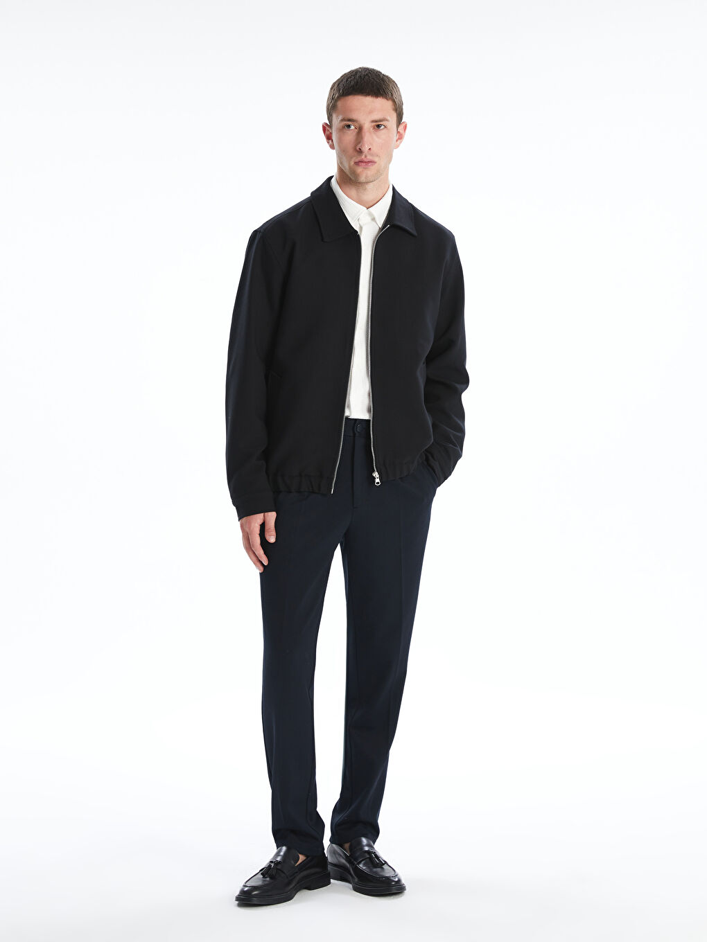 Siyah Standart Kalıp Gömlek Yaka Erkek Mont-1