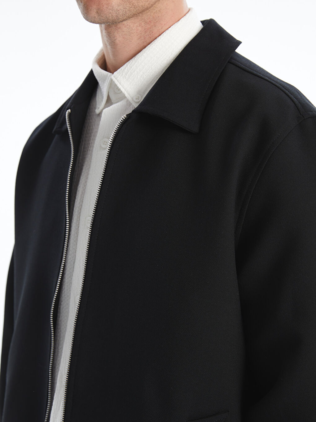 Siyah Standart Kalıp Gömlek Yaka Erkek Mont-2