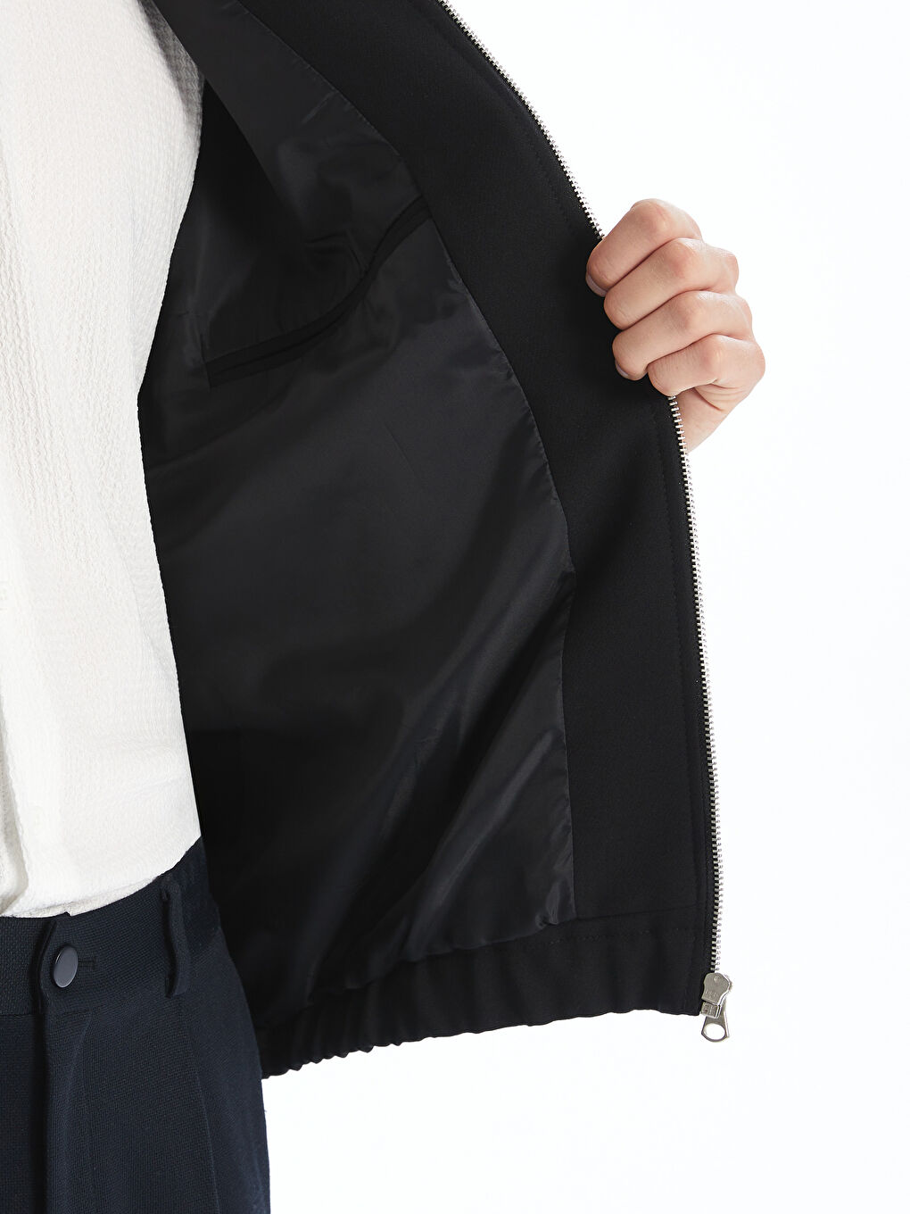 Siyah Standart Kalıp Gömlek Yaka Erkek Mont-3