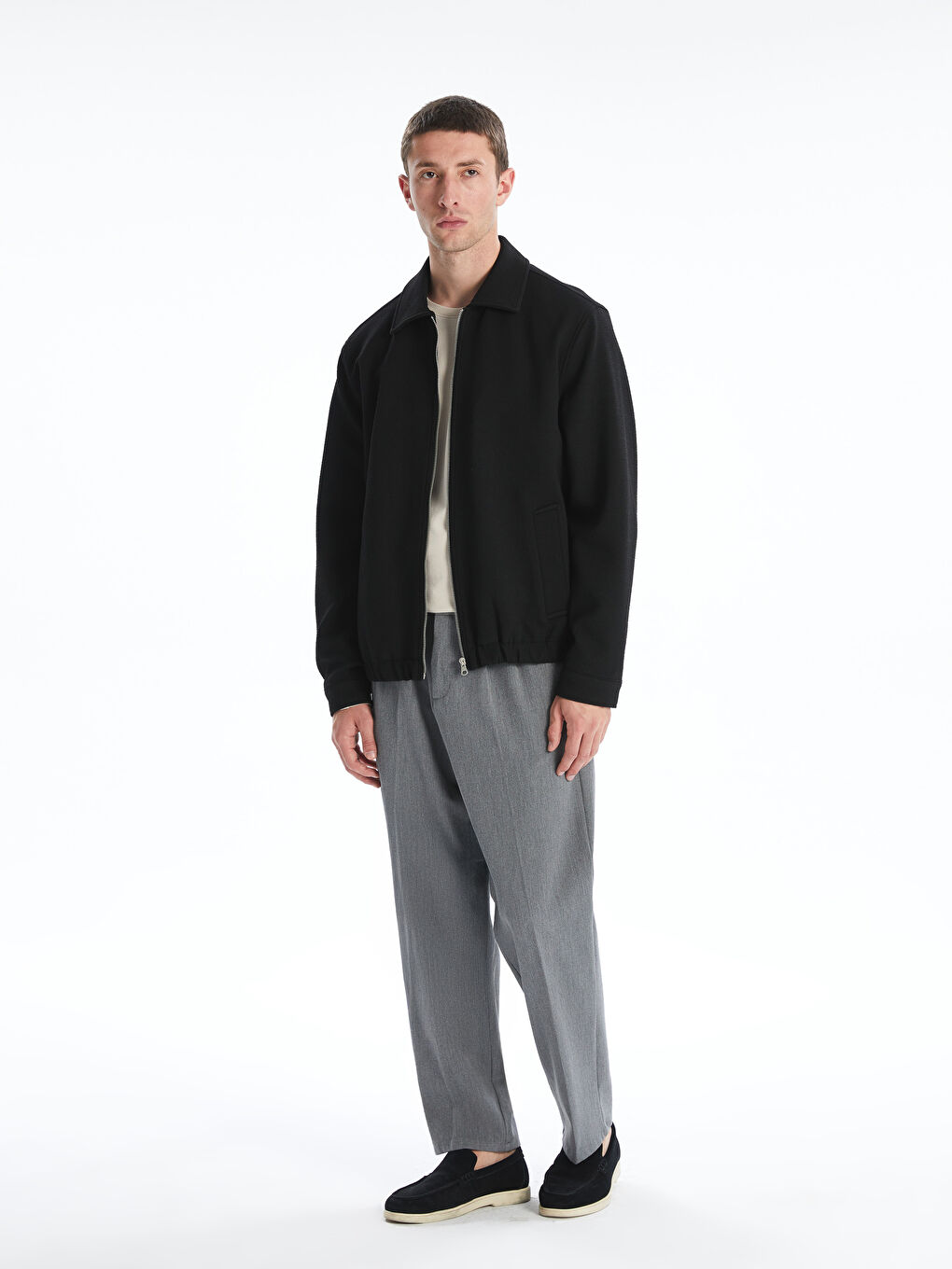 Siyah Standart Kalıp Gömlek Yaka Erkek Mont-1