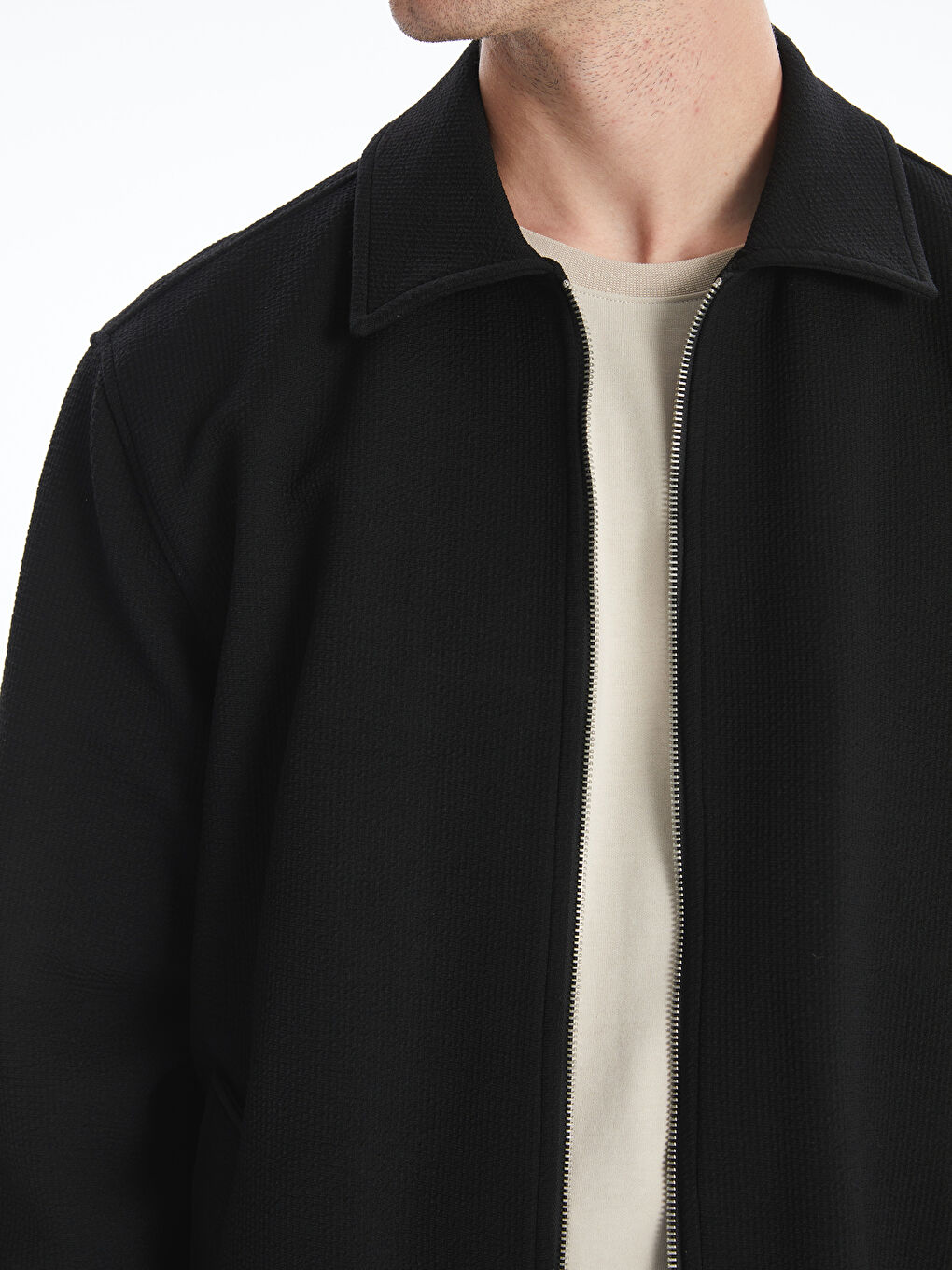 Siyah Standart Kalıp Gömlek Yaka Erkek Mont-2