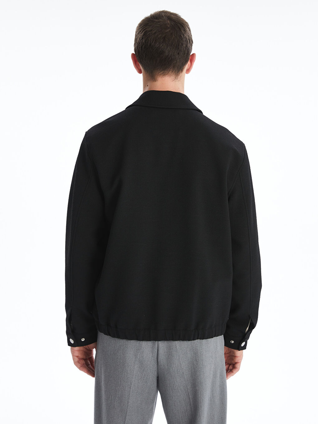 Siyah Standart Kalıp Gömlek Yaka Erkek Mont-4