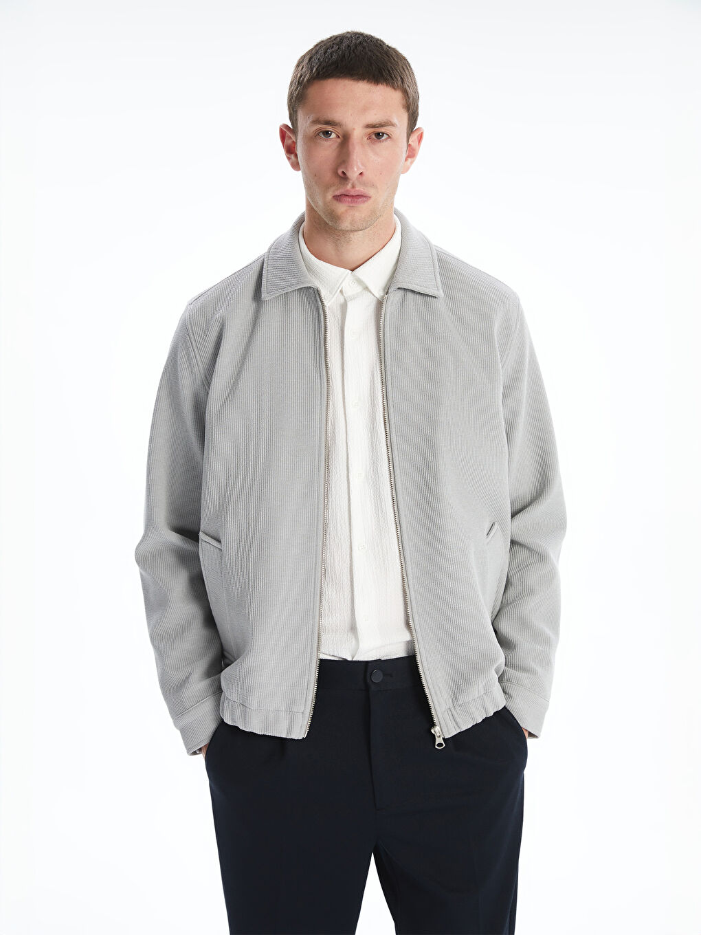 Gri Standart Kalıp Gömlek Yaka Erkek Mont