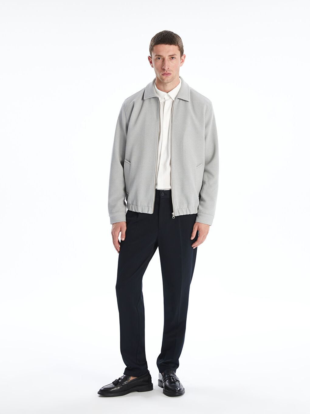 Gri Standart Kalıp Gömlek Yaka Erkek Mont-1