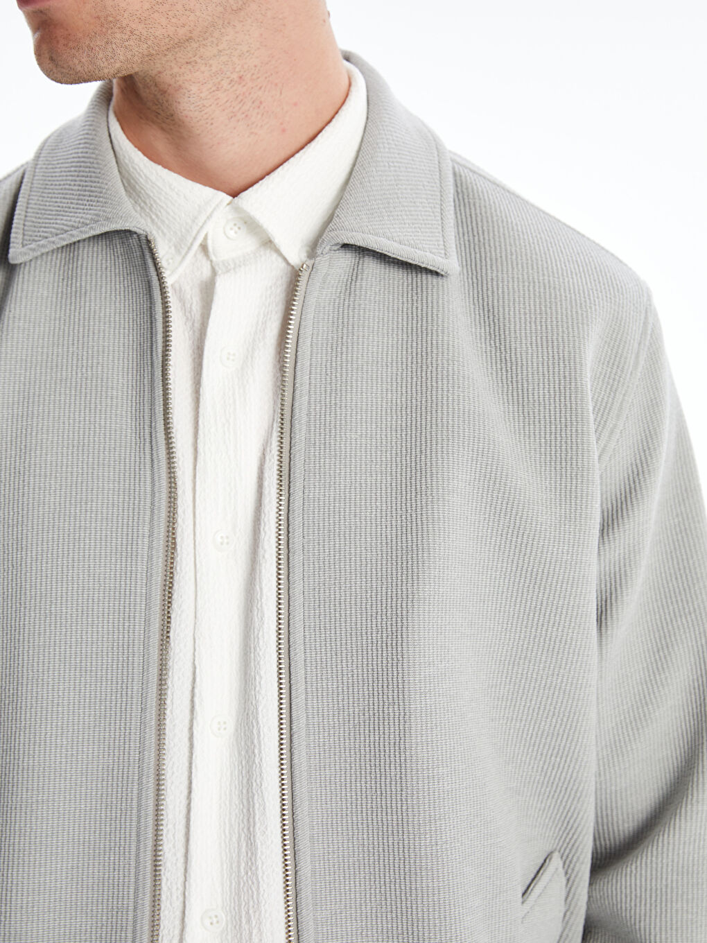 Gri Standart Kalıp Gömlek Yaka Erkek Mont-2