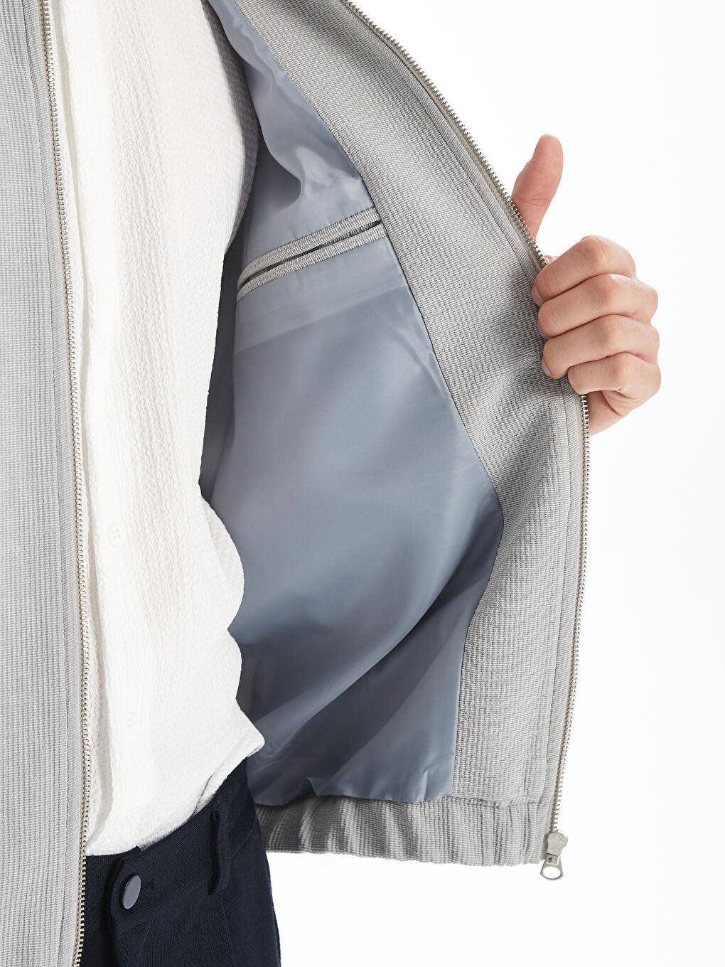 Gri Standart Kalıp Gömlek Yaka Erkek Mont-3