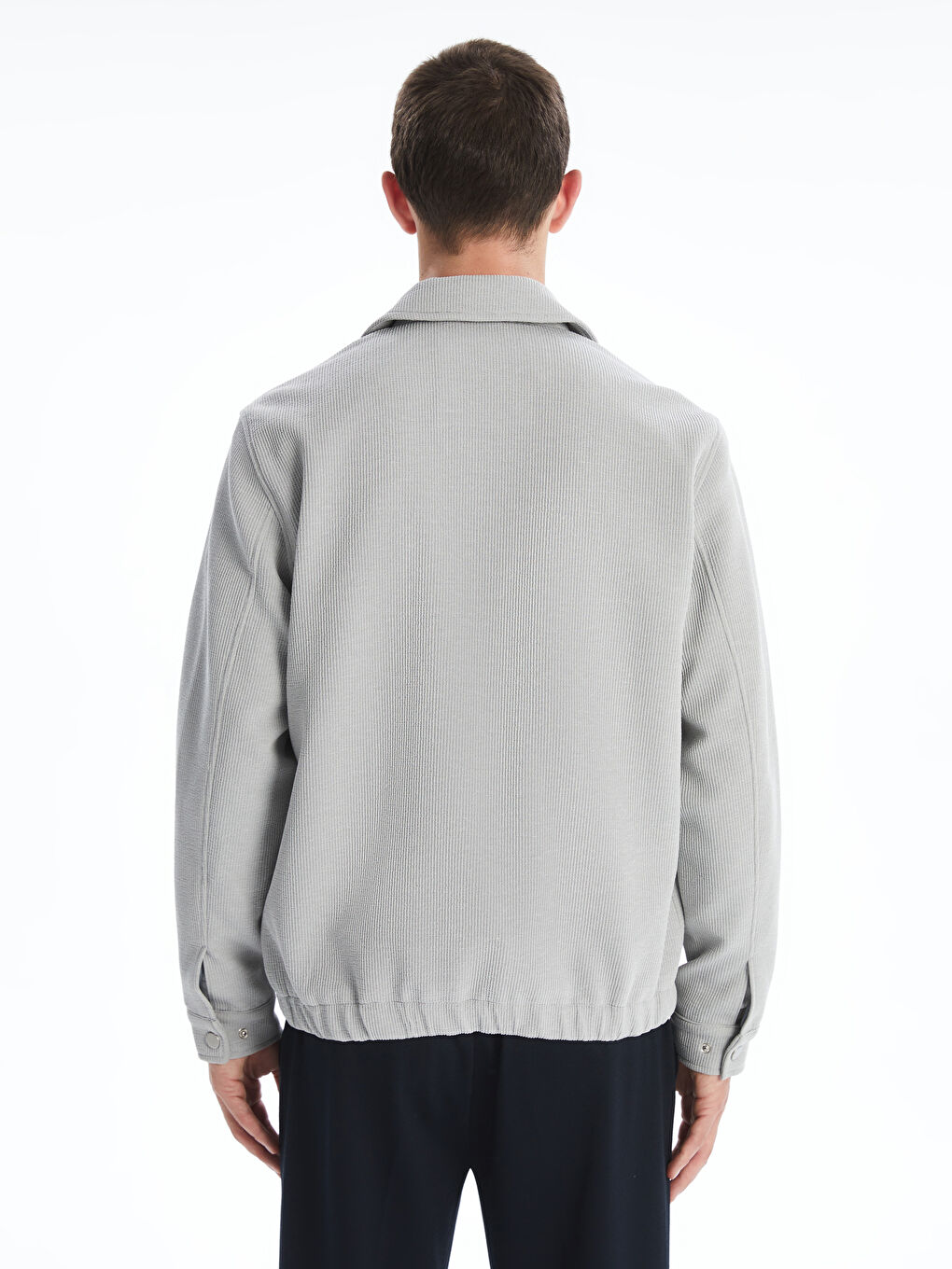 Gri Standart Kalıp Gömlek Yaka Erkek Mont-4