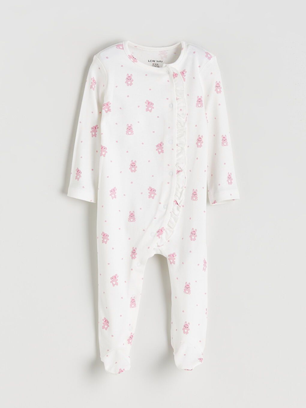 Ekru Baskılı Kız Bebek Tulum-1