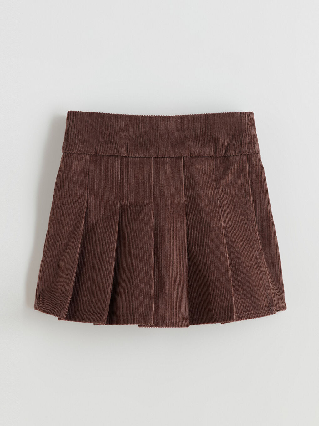 Kahverengi Beli Lastikli Pileli Kadife Kız Çocuk Şort Etek-1