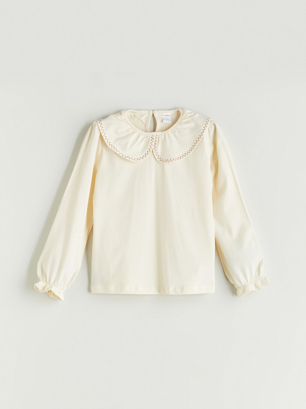 Ekru Nakışlı Bebe Yaka Kız Çocuk Bluz