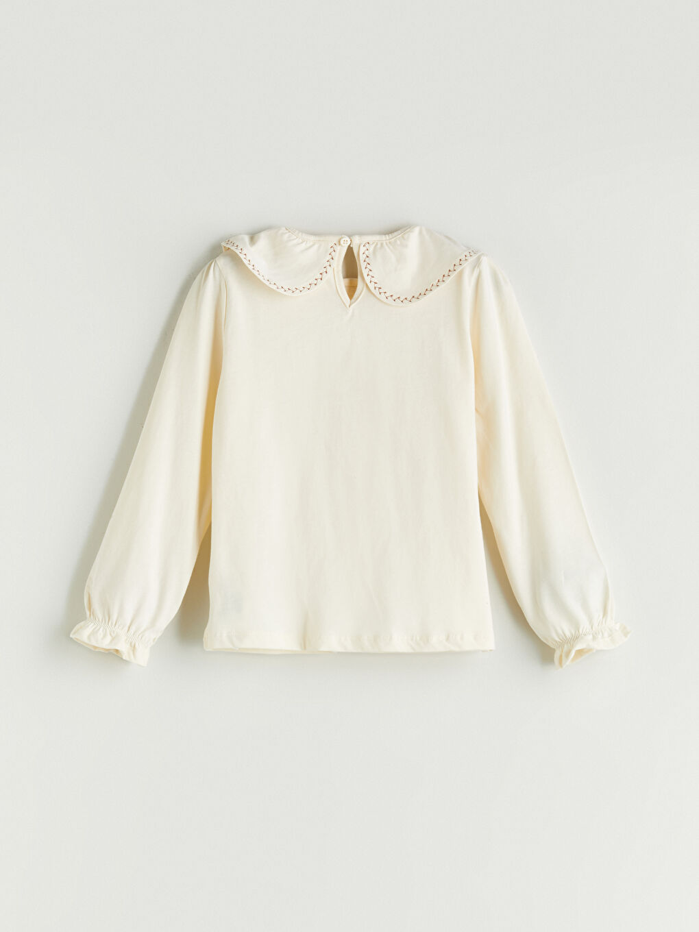 Ekru Nakışlı Bebe Yaka Kız Çocuk Bluz-1
