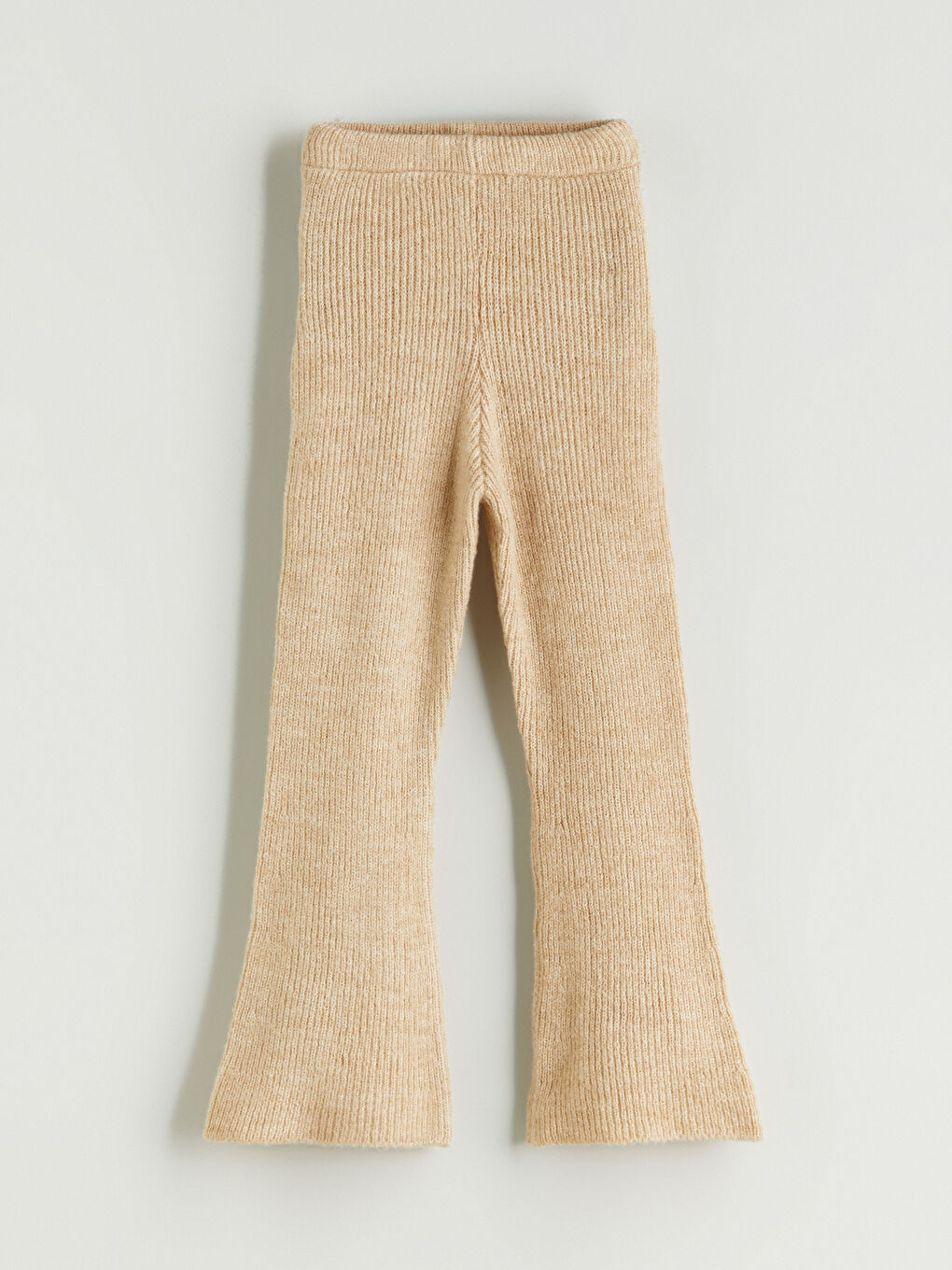 Kahverengi Beli Lastikli İspanyol Paça Kız Çocuk Triko Tayt