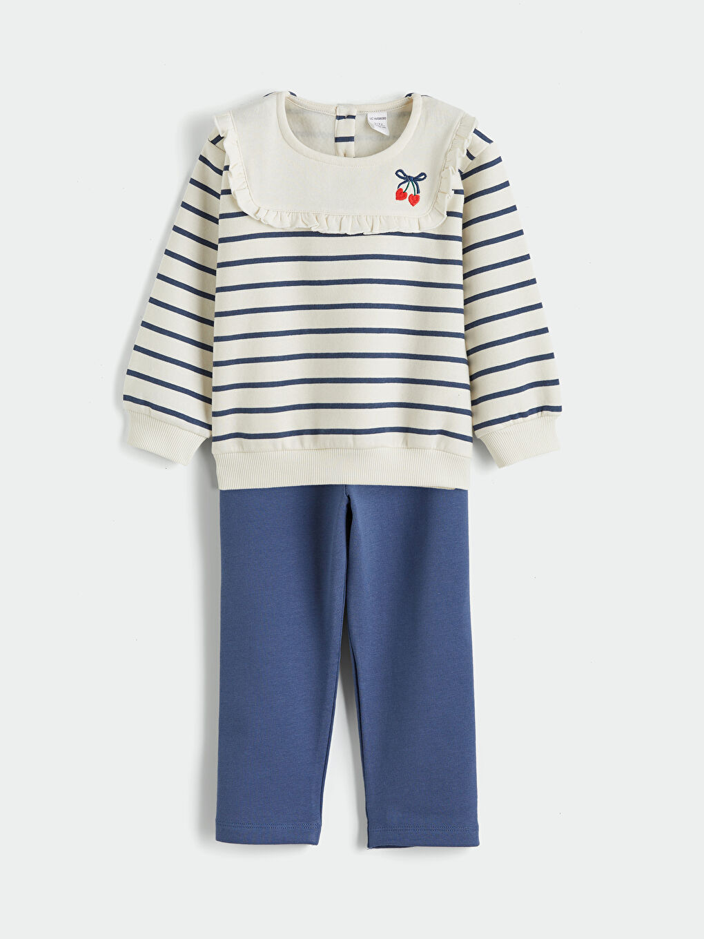 Peter Pan Collar Striped Girls' Sweatshirt and Leggings Set