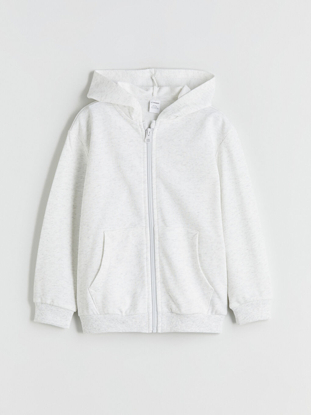 Ekru Kapüşonlu Basic Uzun Kollu Erkek Çocuk Fermuarlı Sweatshirt